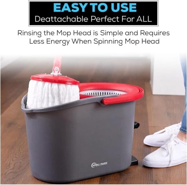 spin mop cleaning system with 3 microfiber mop heads red/black