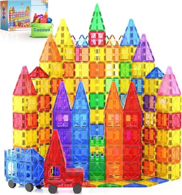 100pcs magnetic tiles stem building toys set with 2 cars