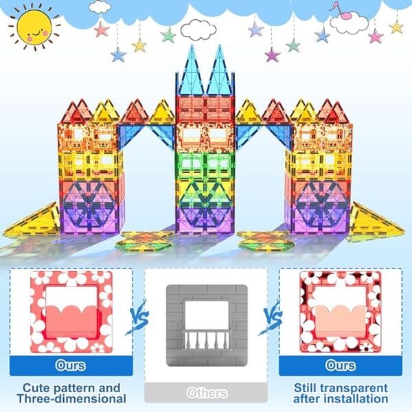 100pcs magnetic tiles stem building toys set with 2 cars